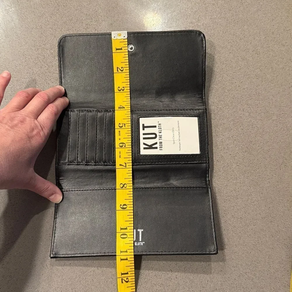 KUT From The Kloth Black/White Striped Tri-Fold Vegan Wallet